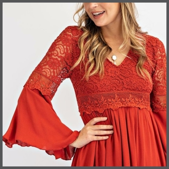 Easel "Sultry Dance" Boho Mini Dress Crochet Lace Fitted Bodice & Slinky Skirt - Picture 9 of 14